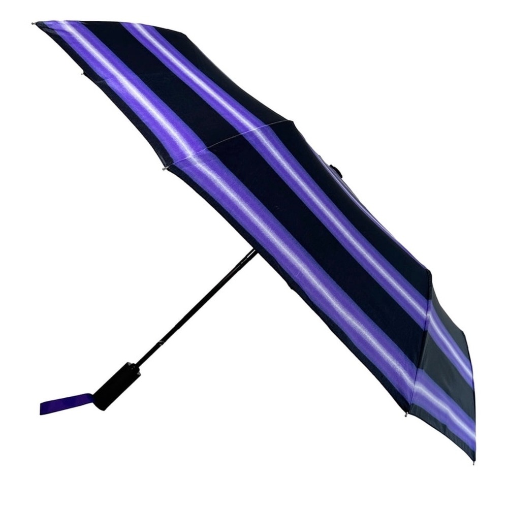 Misty Harbor 42" Auto Open Close Umbrella Black Purple Stripe Fiberglass Ribs